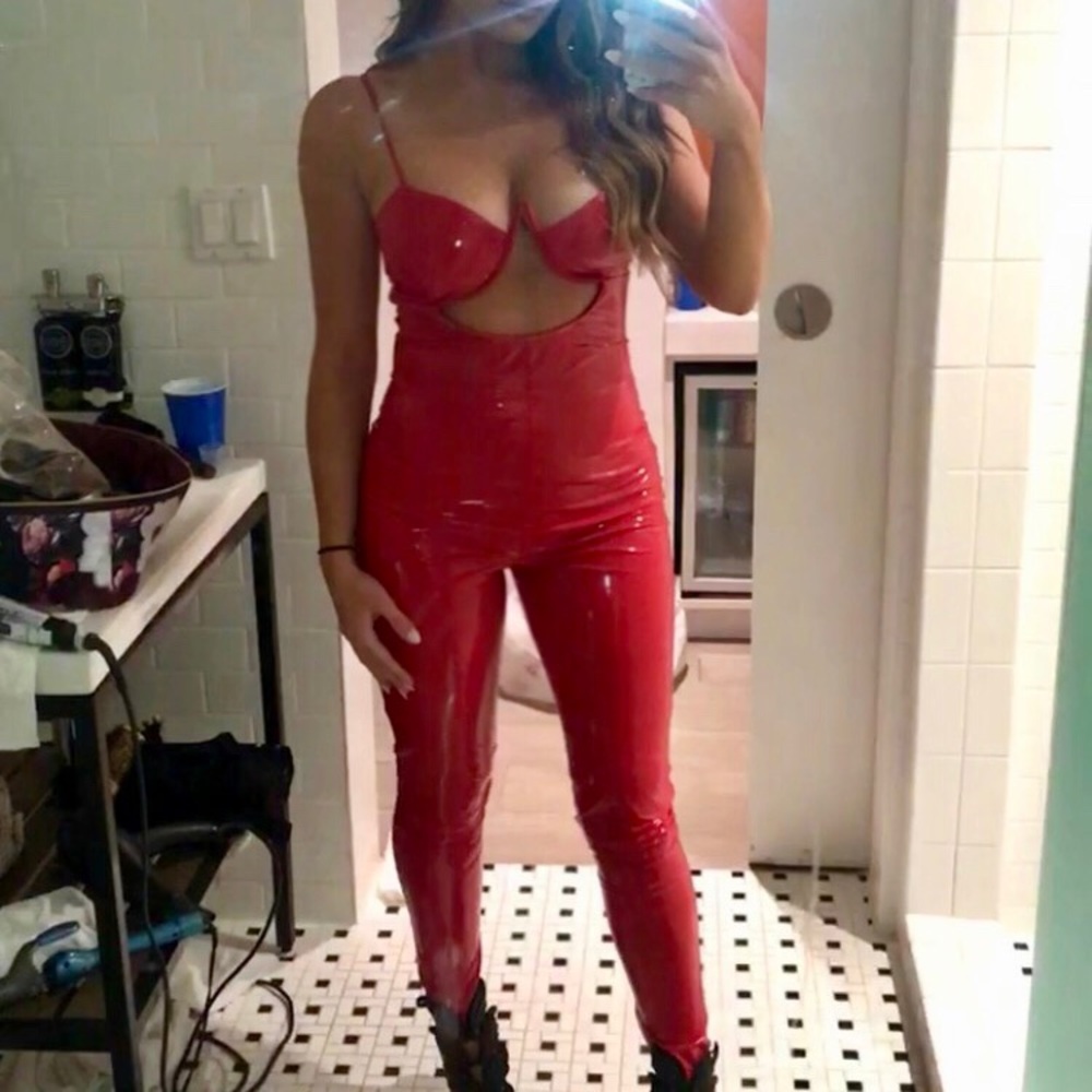 Red latex jumpsuit
